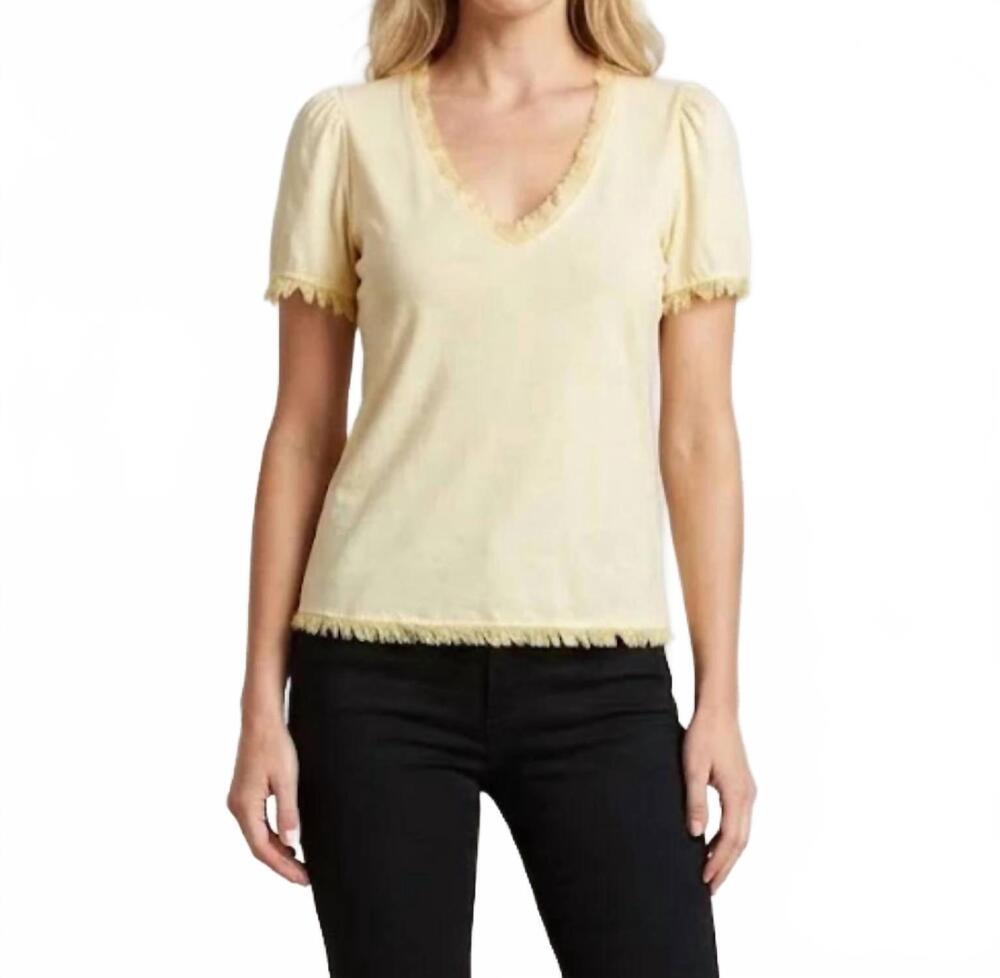 NEW MAVEN WEST mixed media short sleeve top in lemon